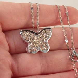 18K White Gold Filled Butterfly Morganite Diamond Zircon Pendant Necklace Gift